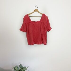 [Wonderly] Women's Washed Orange Square Neckline Short Sleeve Top